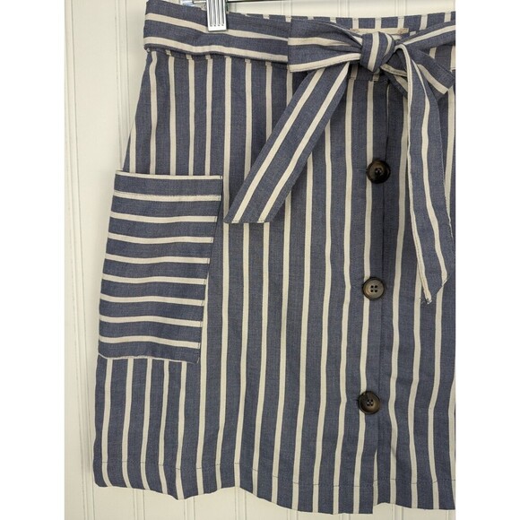 Altar'd State Women Button Up Front Tie Skirt Blue White Striped  Pockets Size L - Picture 2 of 9